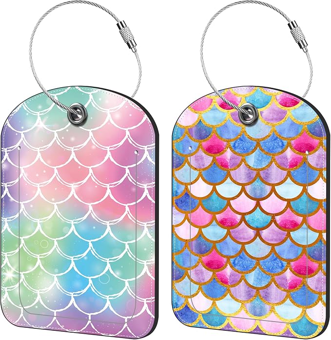 Tie-dye Fish Scale Luggage Tag for Suitcase Set of 2 PU Leather Cute Luggage by iapodiad