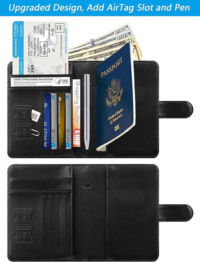 Airtag Passport Holder Cover Wallet RFID Blocking Leather Case Travel - Image 3
