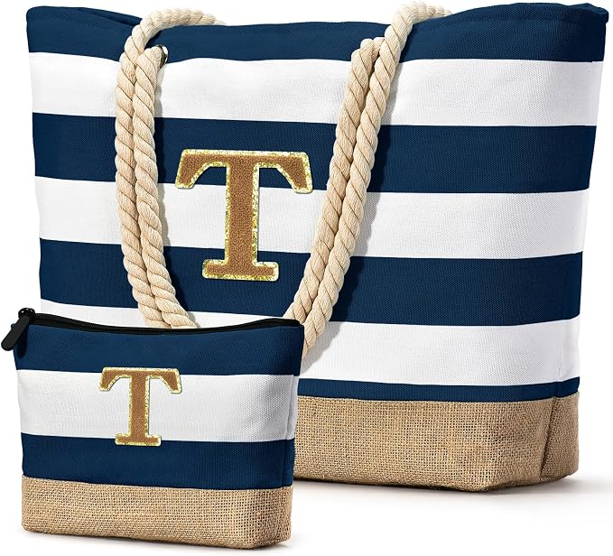 Becokan Beach Bag Initial Beach Tote by BecokanBeachBagSpecialist