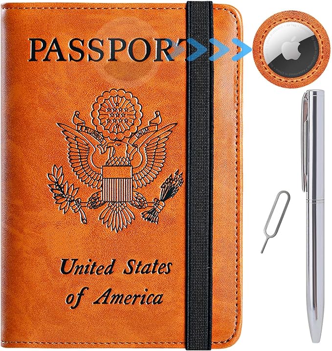 Airtag Passport Holder Cover Wallet Travel Essentials RFID Blocking Leather by PASCACOO