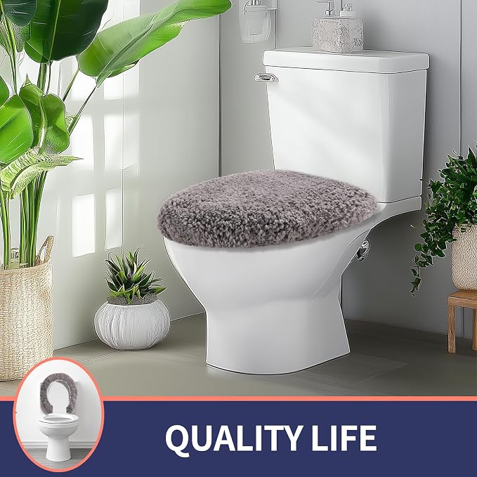 Microfiber Elongated Toilet Seat Cover 19.5"x 15" Machine Washable Solid Toilet - Image 7