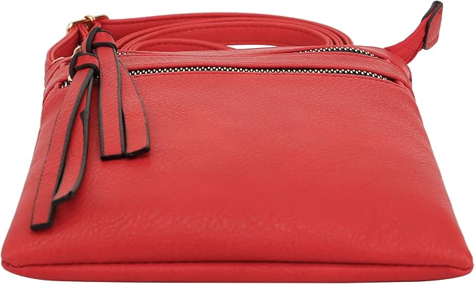 DELUXITY | Red Crossbody Bag | Women's Fashion Multi-Pocket Double Zipper Purse - Image 4