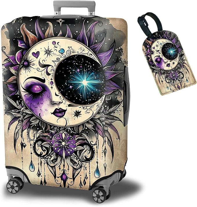 Luggage Protector Plus 1 Luggage Tag, Gothic Moon Face Travel Case Cover by BWEGRHE