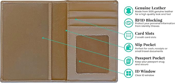 Personalized Monogrammed Taupe Leather RFID Passport Wallet - Image 2