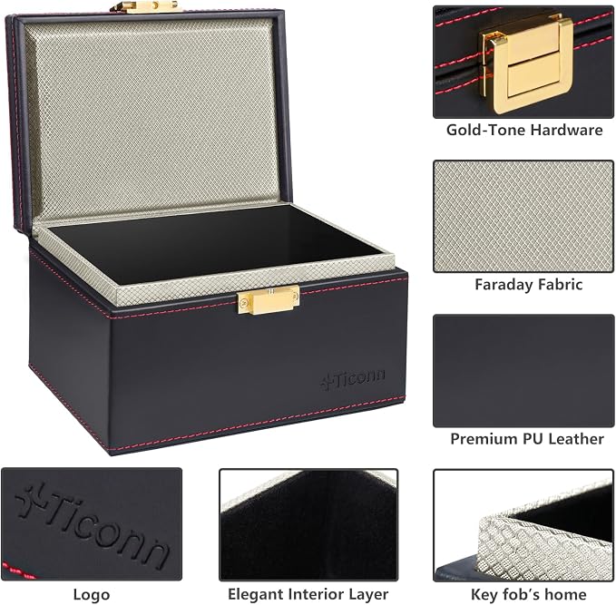 TICONN Faraday Box, Car Key Fob Protector, PU Leather Signal Blocker - Image 3