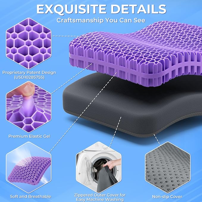TushGuard Gel Seat Cushion for Long Sitting, Enlarged & Thickened Patent Design - Image 4