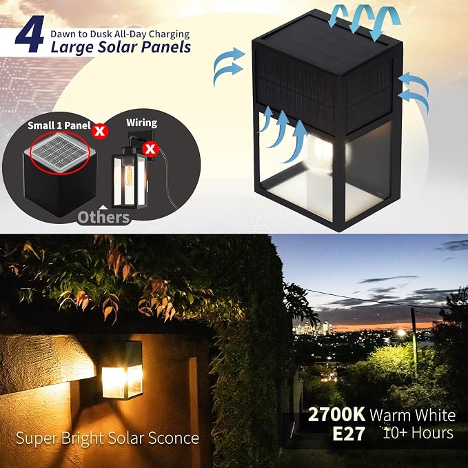 Outdoor Solar Wall Lights, High Brightness Waterproof Lanterns, Porch LED - Image 3