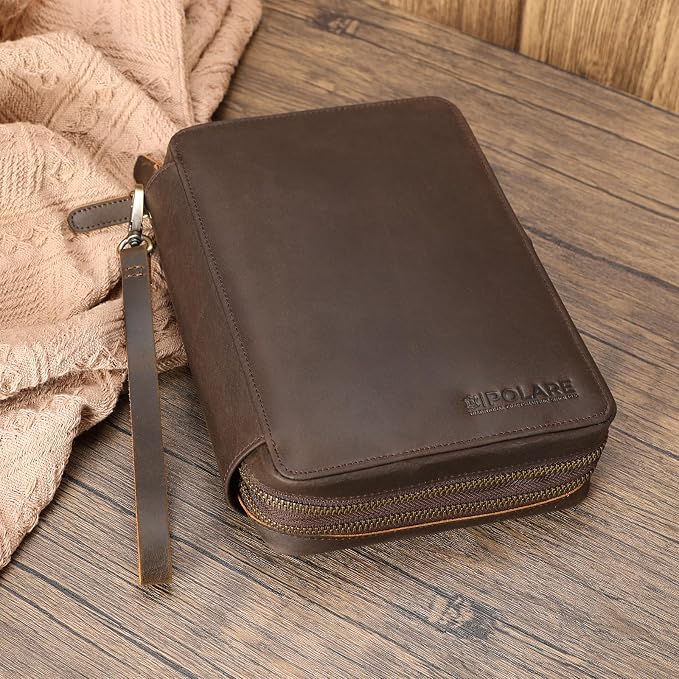 Polare Full Grain Leather Travel Cable Organizer Case Double Layer Electronics - Image 8