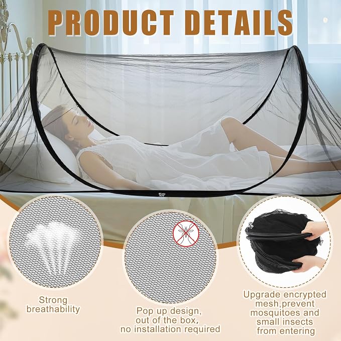 2 Pcs Large Pop up Mosquito Tent Portable Foldable Mosquito Bug Net - Image 3