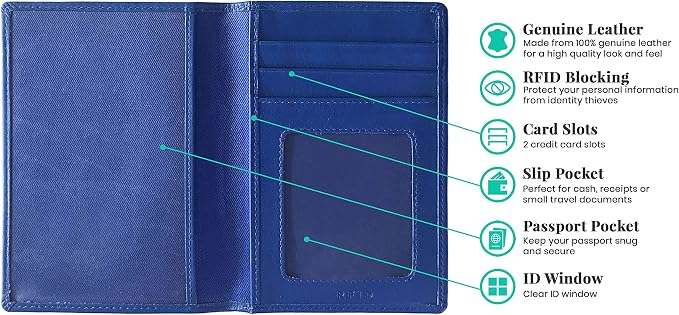 Personalized Monogrammed Cobalt Blue Leather RFID Passport Wallet - Image 2