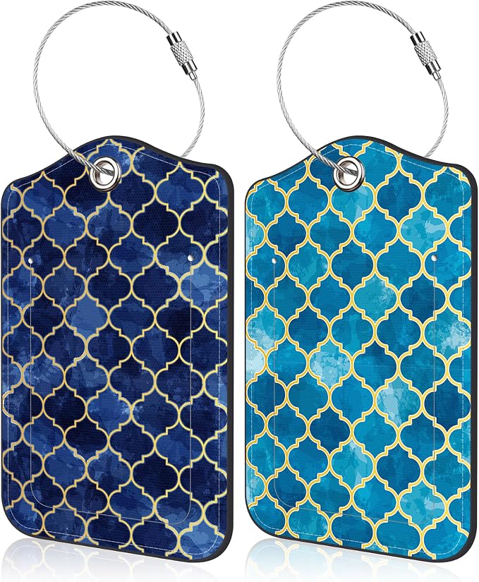 2 Pack Luggage Tag for Suitcase Arabic Mosaic and Mosque Window Shape Leather by Unknown