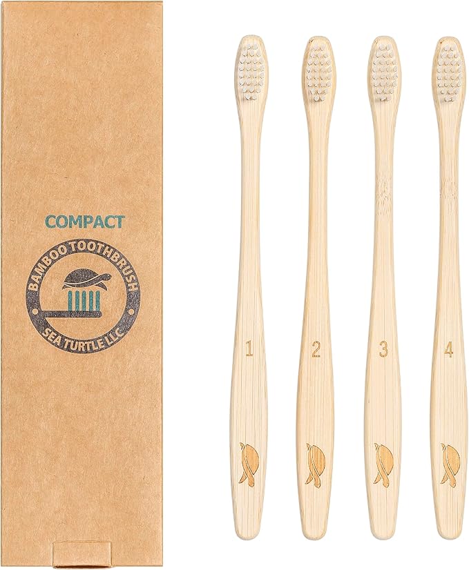 Sea Turtle Plant-Based Bristles, Compact Bamboo Toothbrushes, Soft Natural by SeaTurtle