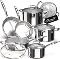Tri-Ply Stainless Steel Pots and Pans Set 11-PC, 18/10 Stainless Steel by Ciwete