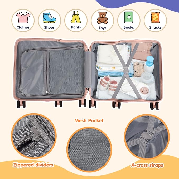 Kids Ride-On Luggage, Foldable Pedal, Hidden Cup Holder & Combination Lock - Image 5