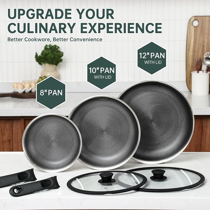 ROYDX Hybrid Nonstick 7-Piece Fry Pan Set, 10 and 12-Inch Frying Pans - Image 2