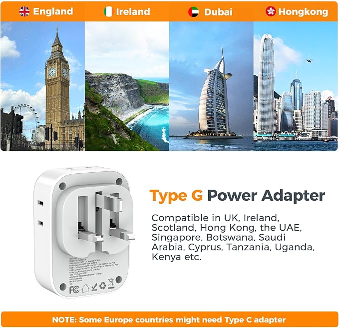 UK Adapters for Travel, TESSAN US to UK Ireland Plug Adapter 20W, Foldable - Image 3
