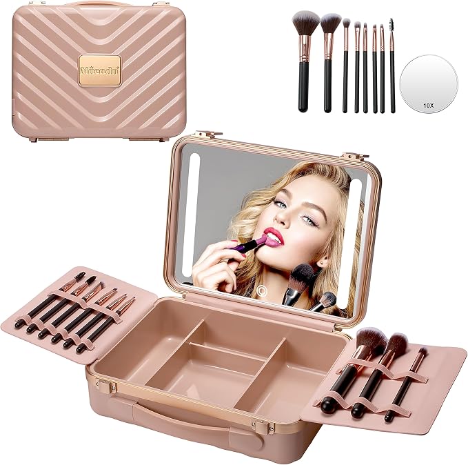Mocado Travel Makeup Case with Lighted Mirror, 8 Makeup Brushes & 10x by Mocado