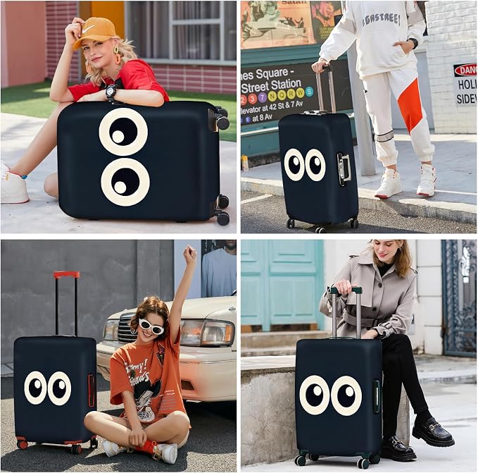 ANNA QUEEN Navy Blue Cartoon Eyes Luggage Cover, Funny Suitcase Protector - Image 2