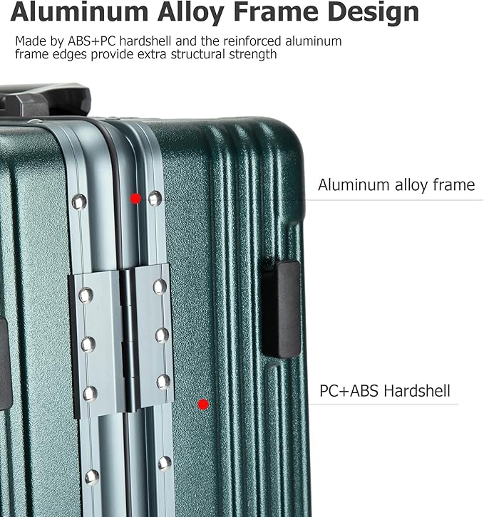 feilario 24in Aluminium Frame PC Hard Shell Spinner Wheels Luggage, Built-In - Image 2