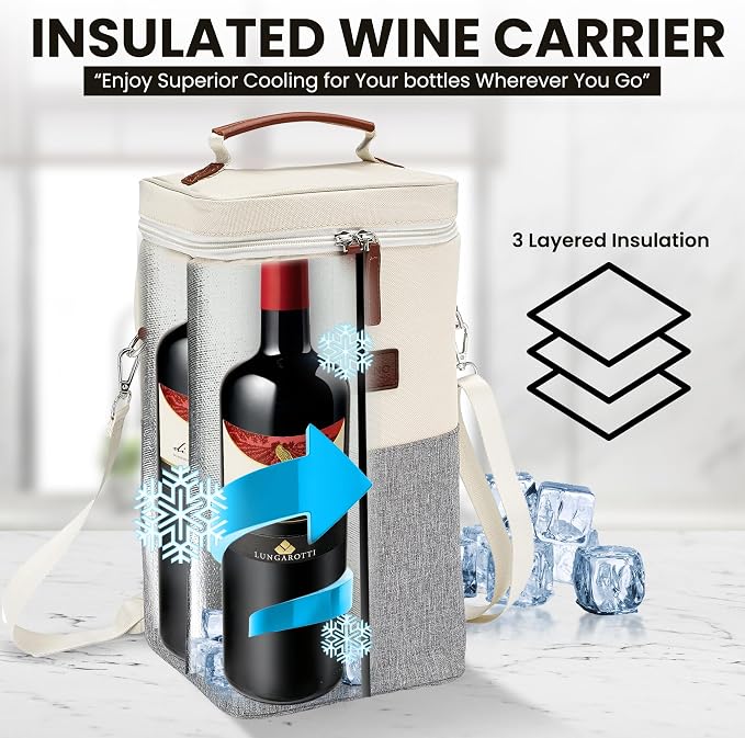 Insulated Wine Bag Cooler – Beige and Gray, Holds 4 Bottles, Wine Opener - Image 3
