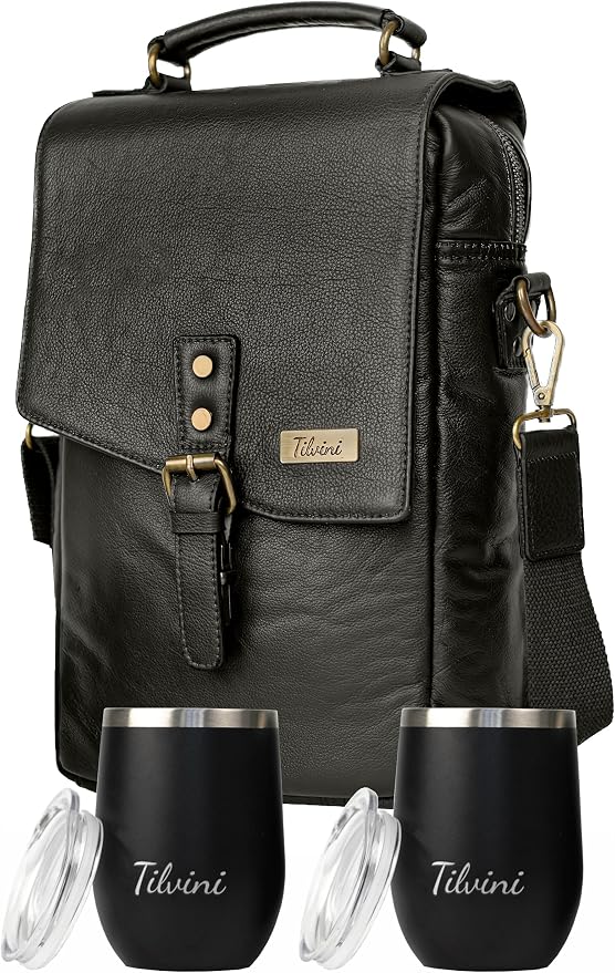 Leather Wine Bag & Wine Tumblers Set. Wine Gifts by Tilvini