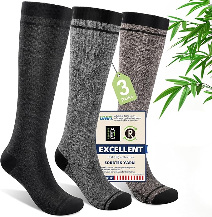 Mens Compression Socks for Men Women, 15-20 mmHg Bamboo Viscose Knee High Soft by Unknown