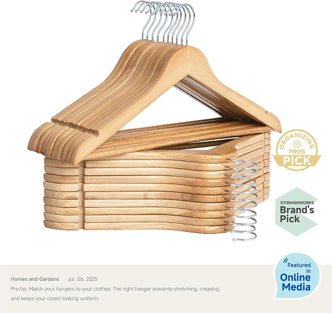 StorageWorks Wooden Hangers 20 Pack, Wood Coat Hanger - Image 2