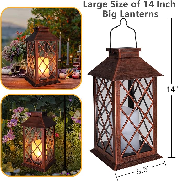 TAKE ME 14" Solar Lanterns Outdoor Garden Hanging Lantern Waterproof LED - Image 4