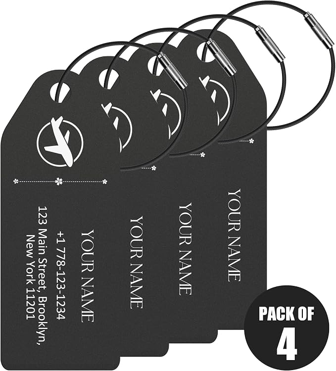 4 PCS Personalized Metal Luggage Tag – Personalized Engraved Suitcase Tag by Binphonesin