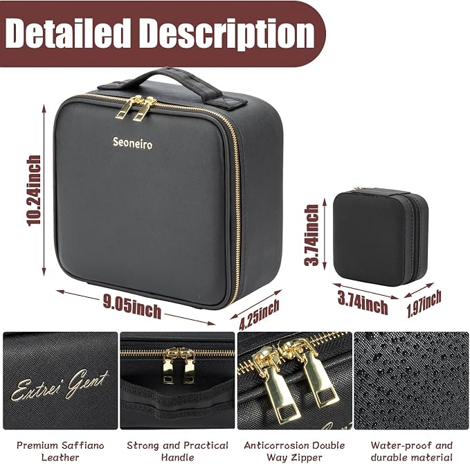 Makeup Travel Train Case with Mirror LED Light 3 Adjustable Brightness Large - Image 4