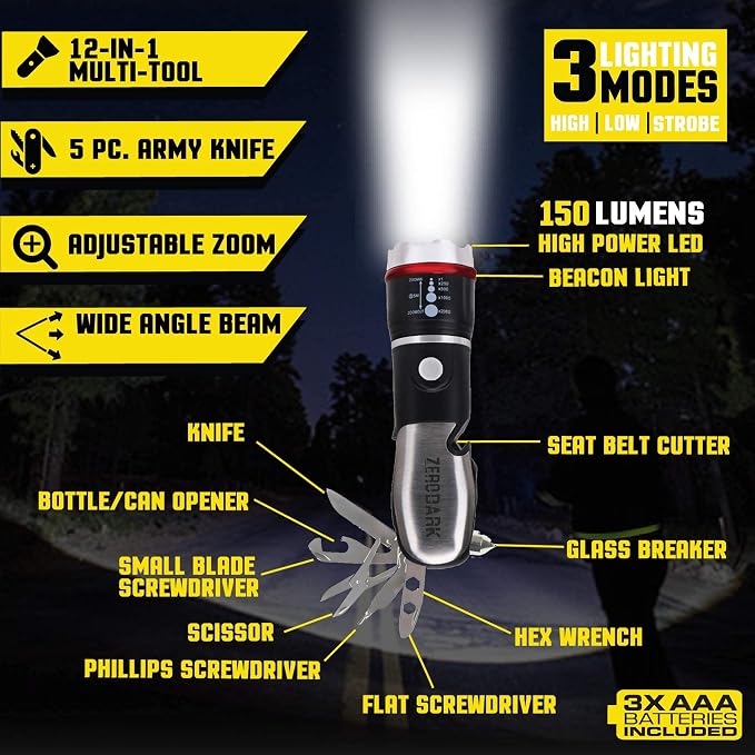 ZeroDark Pocket Knife Flashlight Multitool Emergency Car Kit - Image 6