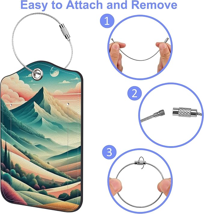 2 Pack Luggage Tags Mountains Clouds Waves Natural Landscape PU Leather Baggage - Image 4