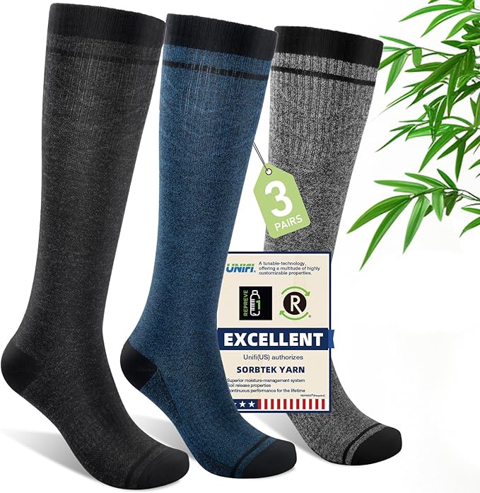 Mens Compression Socks for Men Women, 15-20 mmHg Bamboo Viscose Knee High Soft by Unknown
