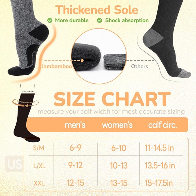 Merino Wool Compression Socks for Women Men, 15-20 mmHg Knee High Socks for - Image 6