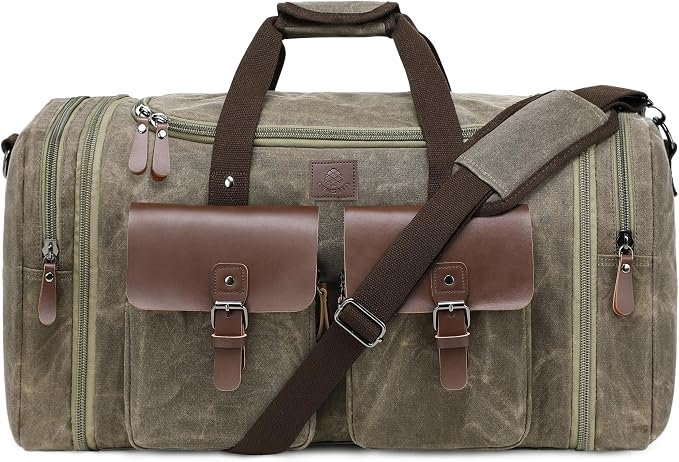 Waxed Canvas Duffle Bag for Men 60L Travel Duffel Bags Expandable Genuine by DensataTravelBag