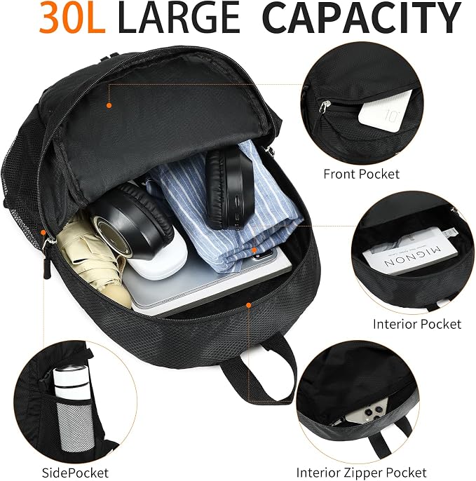 Large Hiking Daypack, 30L Water Resistant Hiking Backpack Packable Lightweight - Image 4