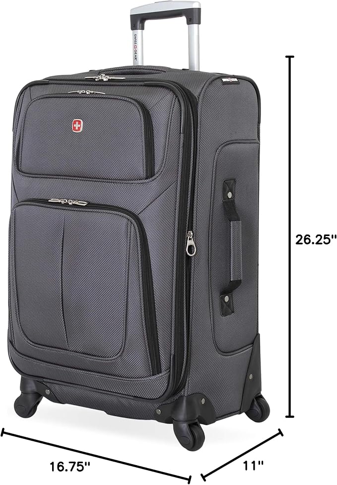 SwissGear Sion Softside Expandable Luggage, Dark Grey, Checked-Medium 25-Inch - Image 11