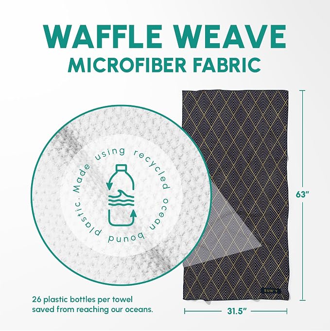 SUN'Y Waffle Microfiber Beach Towel – Sand Free, Quick Dry, Ultra Absorbent - Image 3