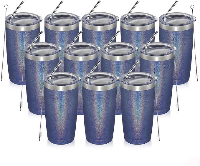 MEWAY 20oz Tumbler 12 Pack Double Wall Vacuum Insulated Travel Glitter Mug Bulk by MEWAY