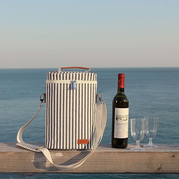ZORMY 2 Bottle Wine Tote Carrier, Dark Blue, 750 mL Capacity, Polyester Material - Image 8
