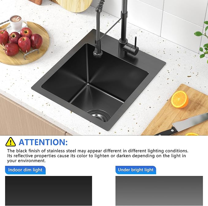 13 x 15 inch Drop in Bar Sink Black, Small Topmount Kitchen Sink Single Bowl 18 - Image 2