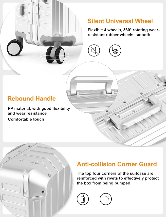 Mvst Luggage Premium All Aluminum Magnesium Carry On 20'' Lightweight Metal - Image 3