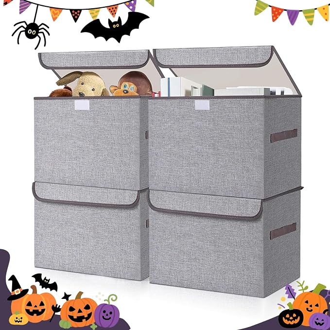 Large 22 Quart Linen Fabric Foldable Storage Bin Cube Organizer Basket by Bagnizer