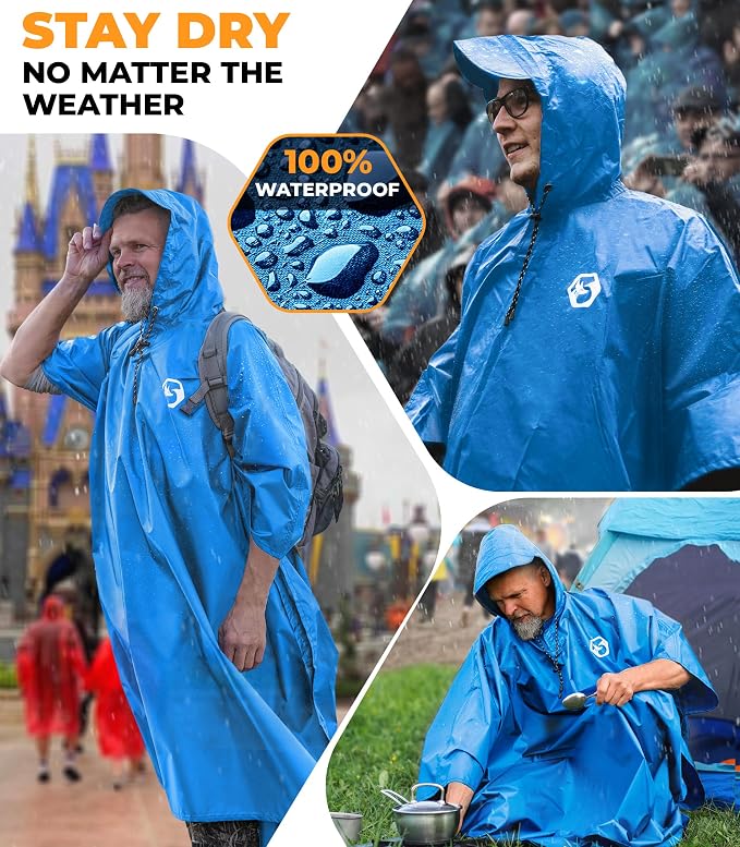 Foxelli Rain Poncho for Adults – Extra Long Reusable Waterproof Raincoat - Image 2