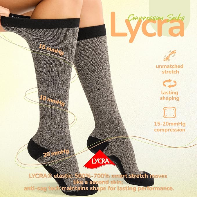 Merino Wool Compression Socks for Women Men, 15-20 mmHg Knee High Socks for - Image 5
