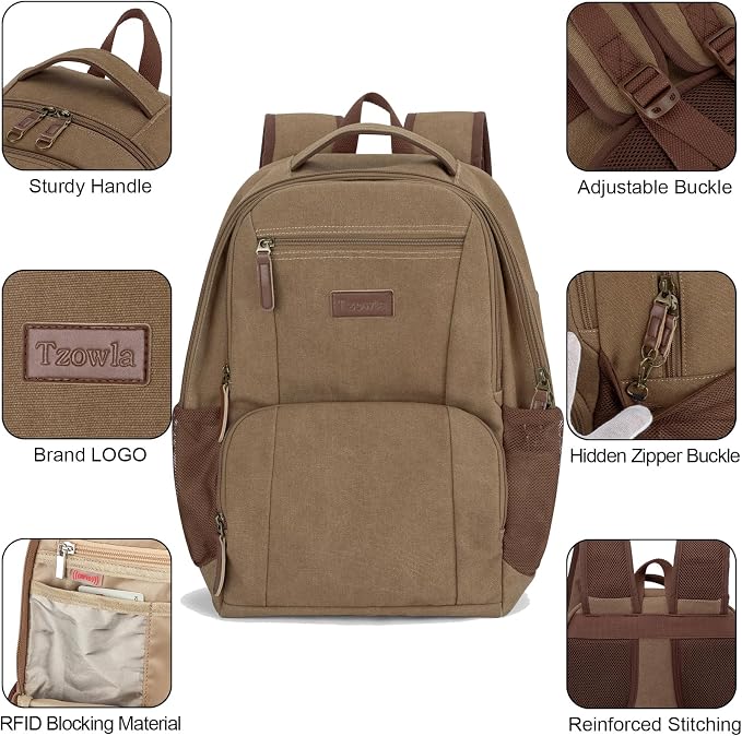 Tzowla Canvas Laptop College Backpack - Image 4