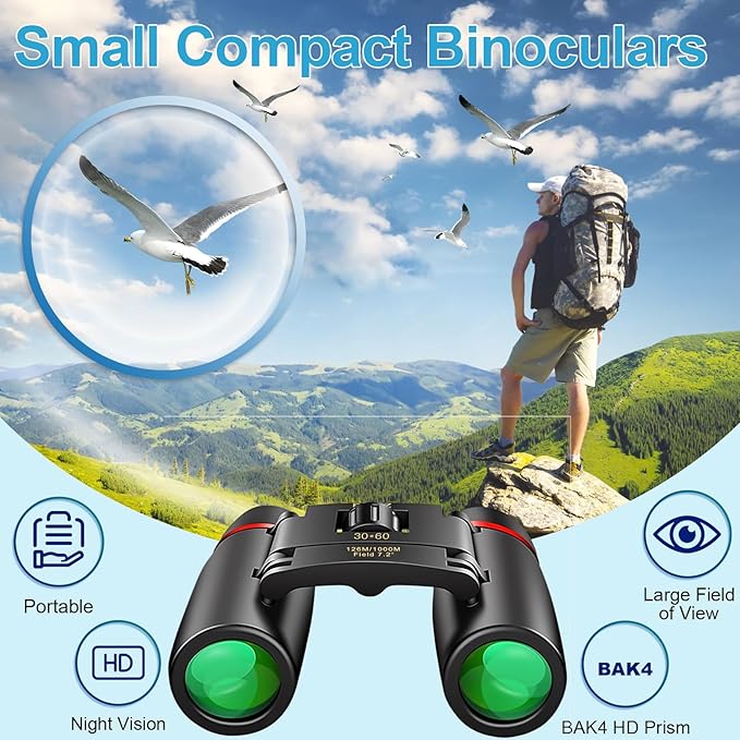 PISEZ 30X60 Compact Binoculars for Adults and Kids，Lightweight Foldable Easy - Image 2
