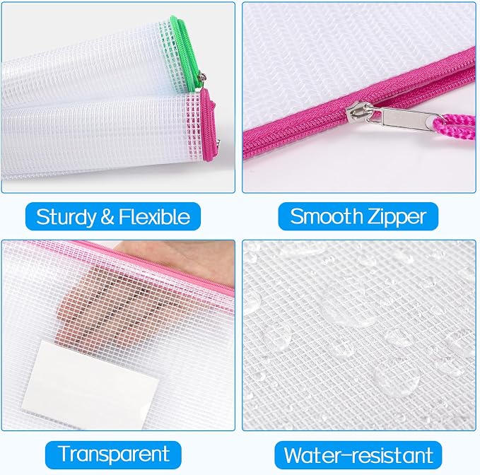 Sooez 32 Pack Mesh Zipper Pouch Bags, A4 Letter Size, Zipper Bags - Image 4