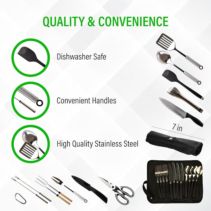 30 Pcs Camp Cooking Utensil Set & Outdoor Kitchen Gear Cookware Kit, Portable - Image 4