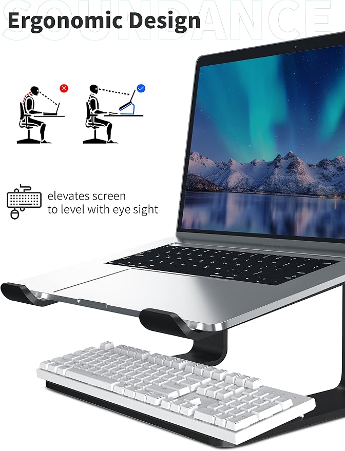 SOUNDANCE Laptop Stand, Aluminum Computer Riser, Ergonomic Laptops Elevator - Image 3